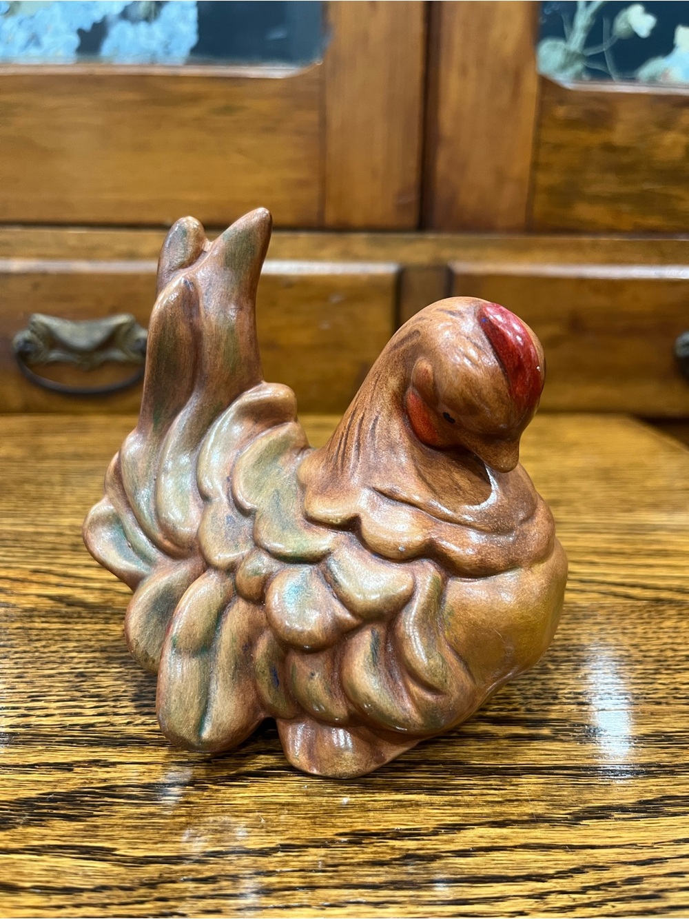 Vintage Ceramic Hen Figurine Hand Painted Bird Sculpture MCM Farmhouse Cottage